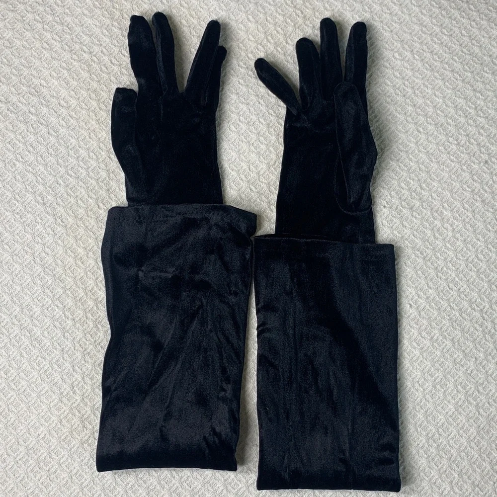Two pair formal gloves- velvet above elbow and non velvet forearm length